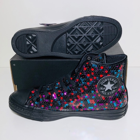 Converse Ctas Hi Sequin BlackBlueCherry - Picture 7 of 8